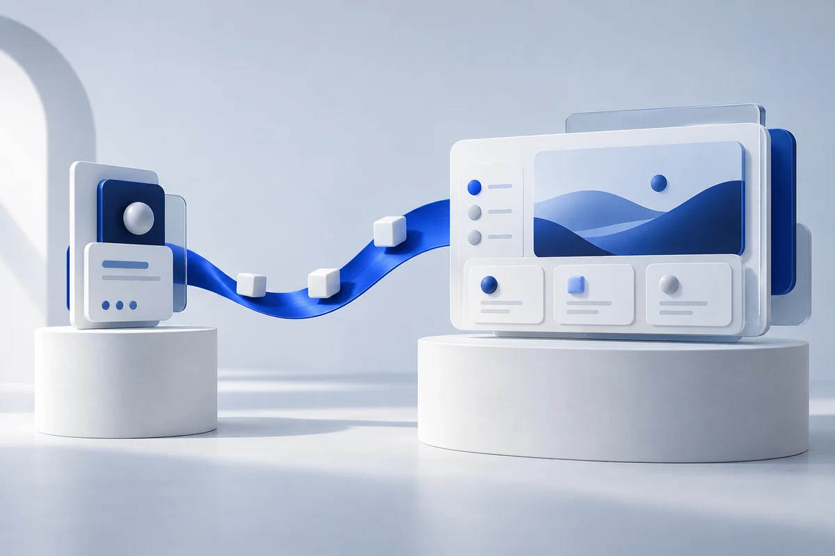 Deux interfaces reliées par un flux bleu