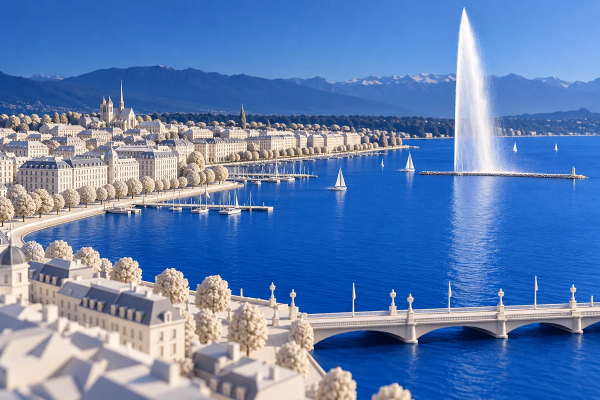 Illustration stylisée des quais de Genève et du Jet d’eau