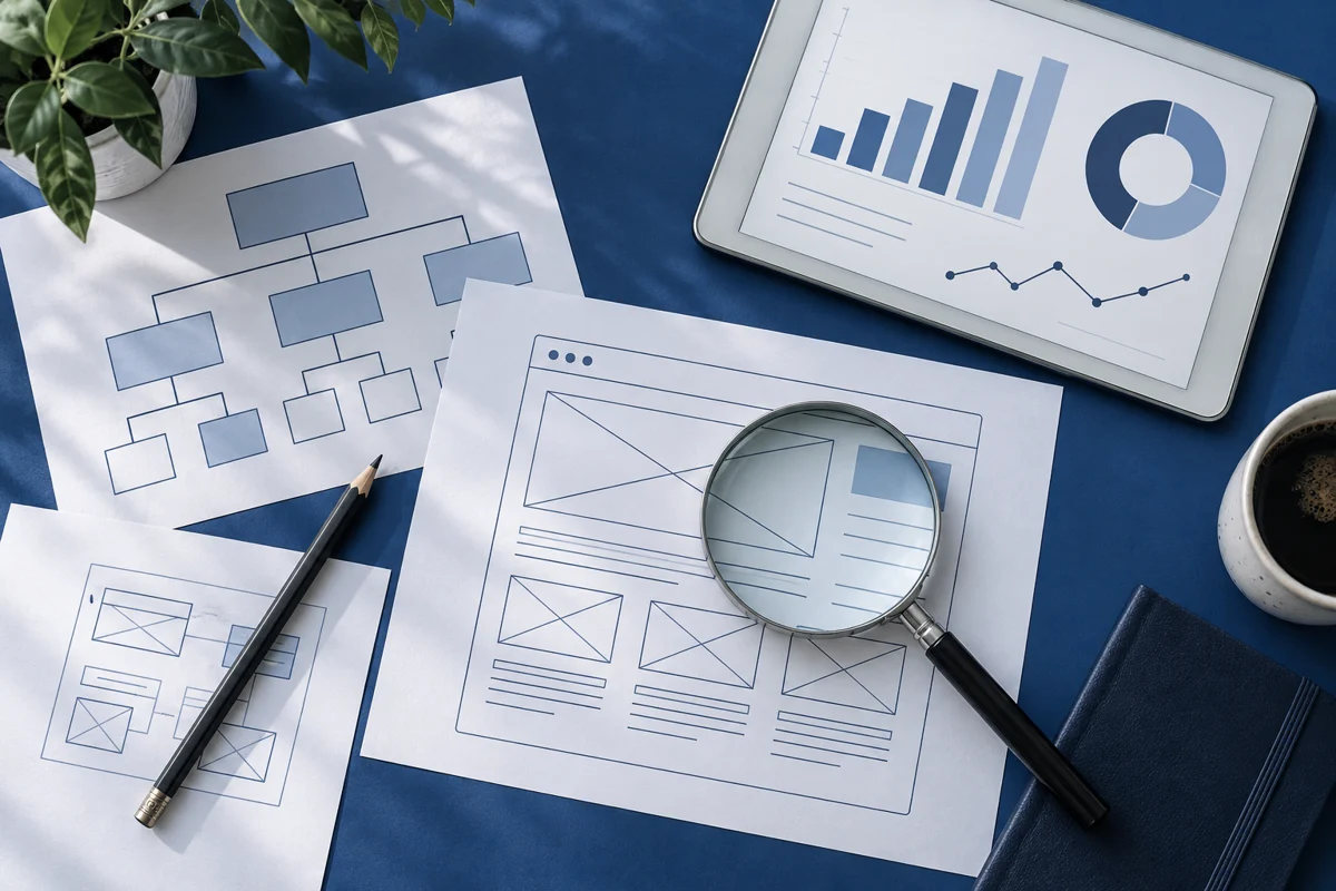 Composition illustrant l’analyse SEO et l’architecture d’un site